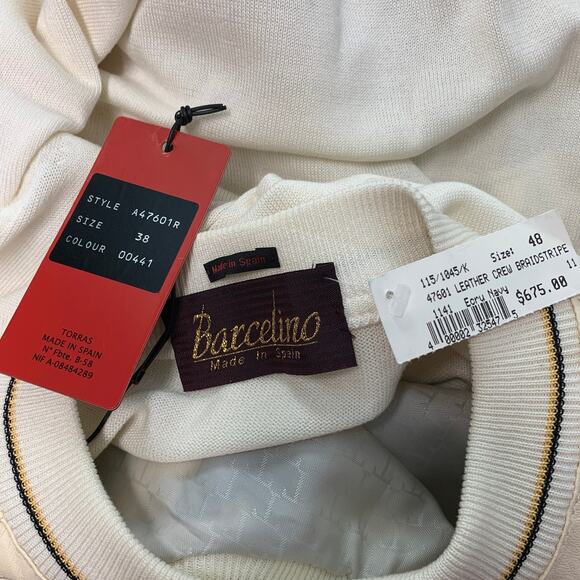 BARCELINO Size 38 Cream Black Cotton Crew-Neck Pullover - Picture 5 of 7